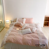 Candy Lace Gingham Ruffle Bedding Set - Pink